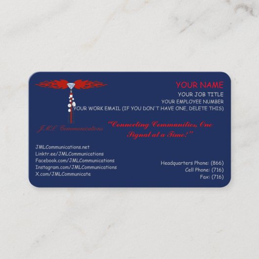 JML Communications Business Afsprakenkaartje (Voorkant)