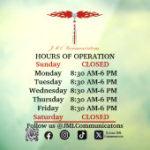 JML Communications Hours of Operation Window Cling Raamsticker (Vel 3)