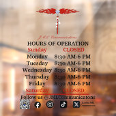 JML Communications Hours of Operation Window Cling Raamsticker (Vel 2)