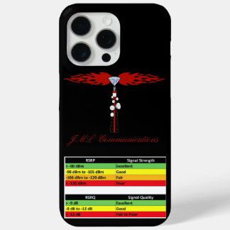 JML Communications Tower Logo & RSRP Signal Streng iPhone 15 Pro Max Hoesje