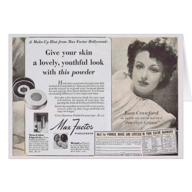 Joan Crawford Face Powder Ad (Voorkant Horizontaal)