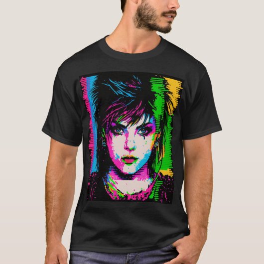 Joan Jett Homage Rainbow Neon Rock Star T-Shirt (Voorkant)