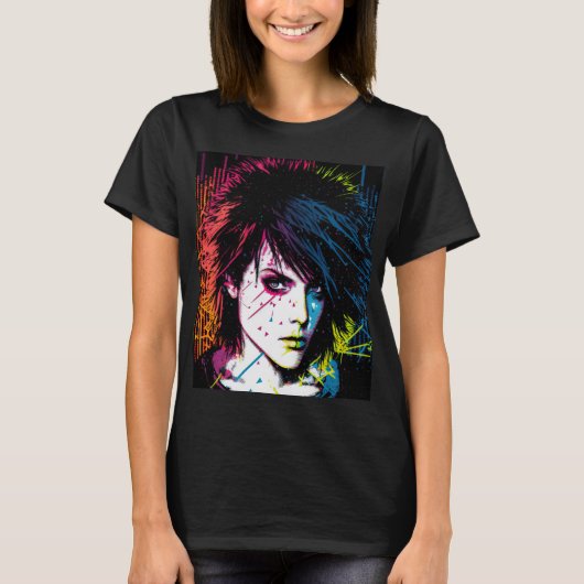Joan Jett Homage Rock Star Rainbow Neon T-Shirt (Voorkant)