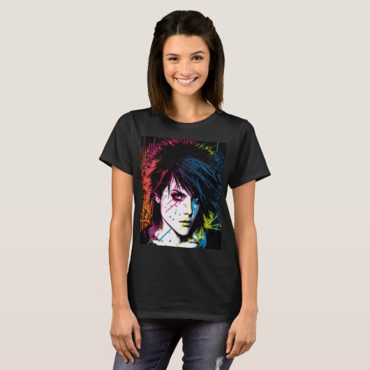 Joan Jett Homage Rock Star Rainbow Neon T-Shirt (Voorkant volledig)