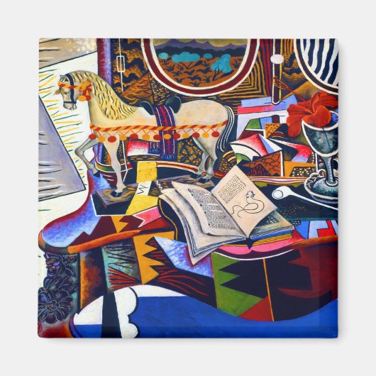 Joan Miro Paard Pijp en Rode Bloem Magneet (Voorkant)