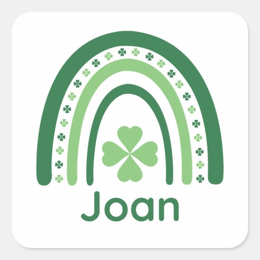 Joan Name Clover Boho Rainbow Vierkante Sticker (Voorkant)