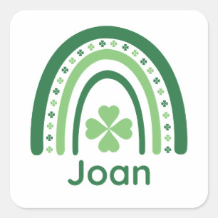 Joan Name Clover Boho Rainbow Vierkante Sticker