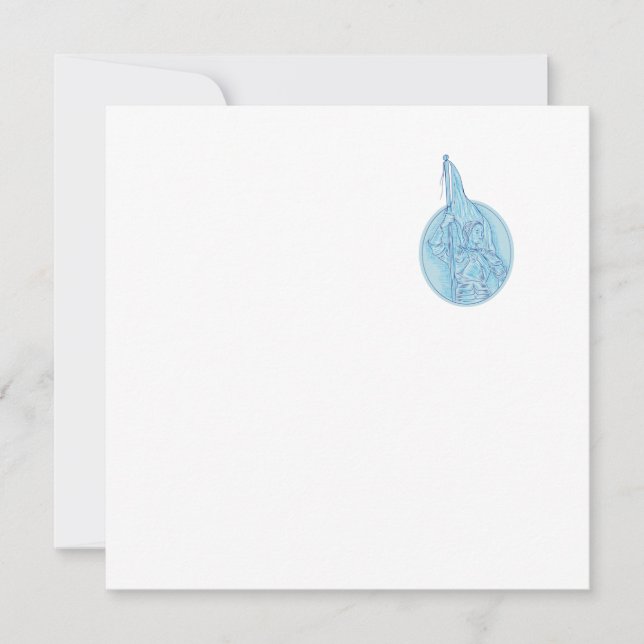 Joan of Arc Holding Flag Oval Tekening (Voorkant)