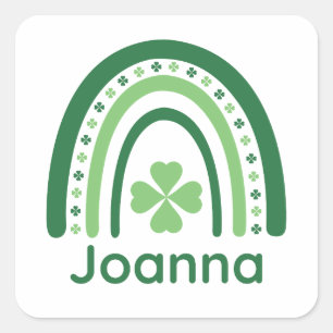 Joanna Name Clover Boho Rainbow Vierkante Sticker