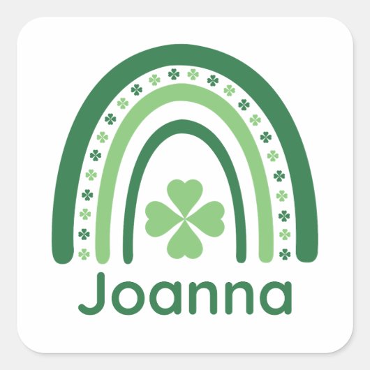 Joanna Name Clover Boho Rainbow Vierkante Sticker (Voorkant)