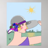 Joanne - Art Deco Portret in het Paars en blauw Poster (Voorkant)