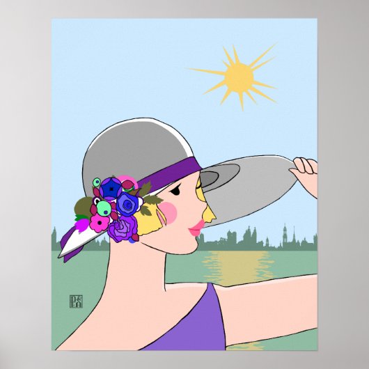 Joanne - Art Deco Portret in het Paars en blauw Poster (Voorkant)