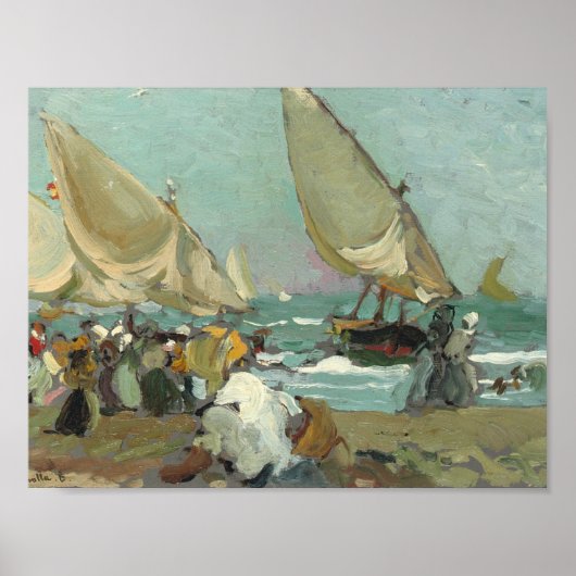 Joaquin Sorolla - Boats op het strand van Valencia Poster (Voorkant)