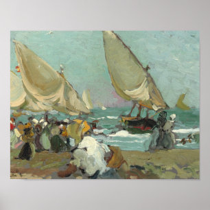 Joaquin Sorolla - Boats op het strand van Valencia Poster