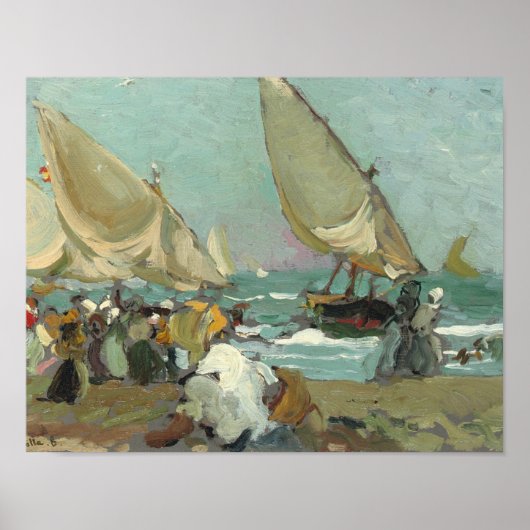 Joaquin Sorolla - Boats op het strand van Valencia Poster (Voorkant)