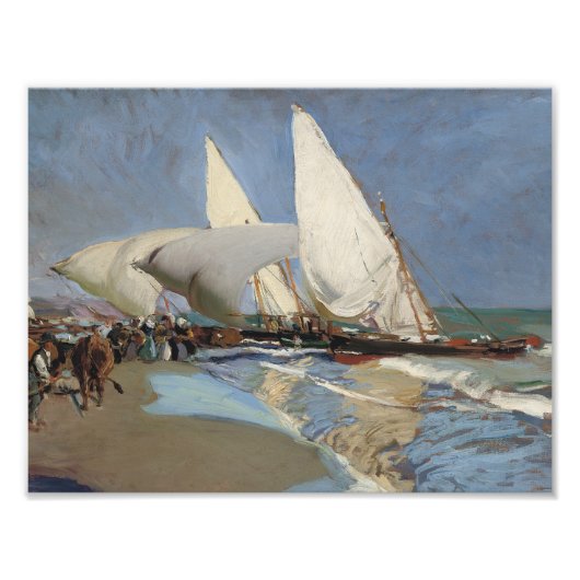 Joaquin Sorolla - Het strand in Valencia Foto Afdruk (Voorkant)