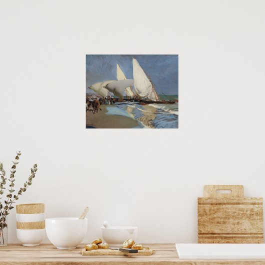 Joaquin Sorolla - Het strand in Valencia Poster (Keuken)