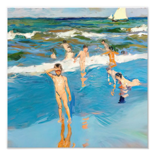 Joaquín Sorolla los niños en el mar playa Foto Afdruk (Voorkant)