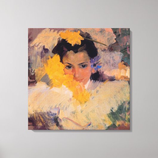 Joaquin Sorolla - Meisje met bloemen Canvas Afdruk (Voorkant)