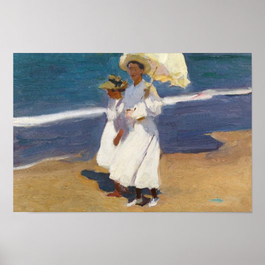 Joaquin Sorolla over het strand Poster (Voorkant)
