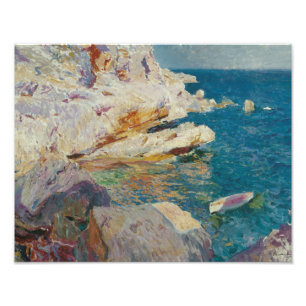 Joaquin Sorolla-Rocks van Javea en de Witte Boat Foto Afdruk