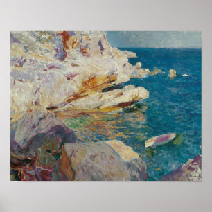 Joaquin Sorolla-Rocks van Javea en de Witte Boat Poster