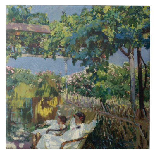 Joaquin Sorolla - Siesta in de tuin Tegeltje (Voorkant)