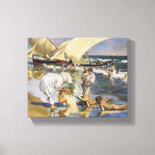 Joaquín Sorolla- Valencia strand in de ochtend lic Canvas Afdruk (Voorkant)