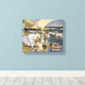 Joaquín Sorolla- Valencia strand in de ochtend lic Canvas Afdruk (Insitu (Houten vloer))