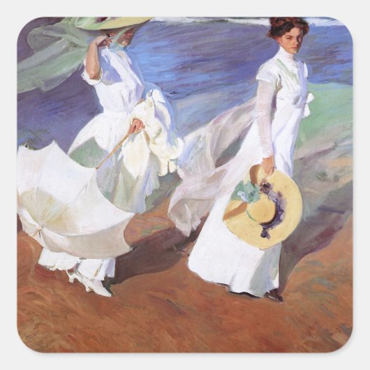 Joaquin Sorolla Women Walking Beach Vierkante Sticker (Voorkant)