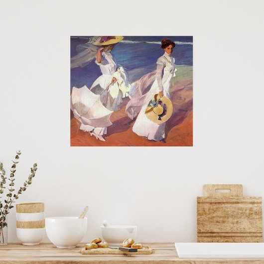 Joaquín Sorolla y Bastida loopt op het strand Poster (Keuken)