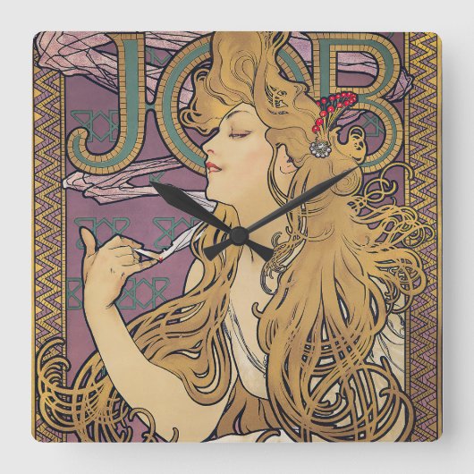 Job (1896) door Alphonse Mucha Vierkante Klok (Voorkant)