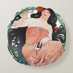 JOB, Alphonse Mucha Worpillow Rond Kussen