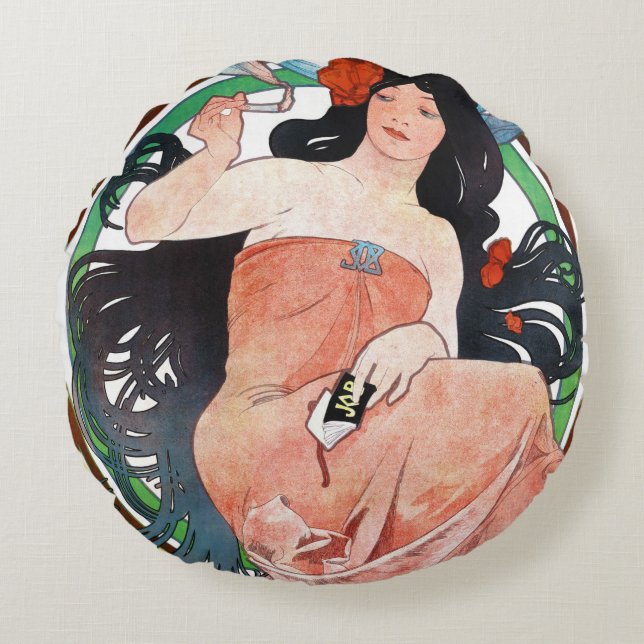 JOB, Alphonse Mucha Worpillow Rond Kussen (Voorkant)