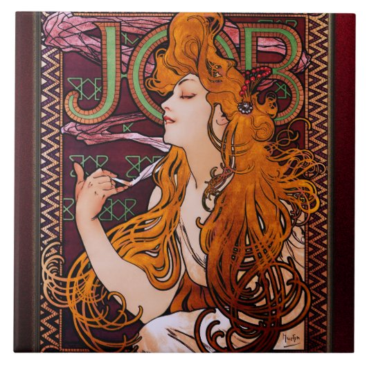 JOB van Alphonse Mucha  Art Nouveau Artwork Tegeltje (Voorkant)
