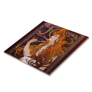 JOB van Alphonse Mucha  Art Nouveau Artwork Tegeltje