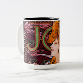 JOB van Alphonse Mucha Art Nouveau Artwork Tweekleurige Koffiemok (Voorkant links)