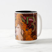 JOB van Alphonse Mucha Art Nouveau Artwork Tweekleurige Koffiemok (Voorkant rechts)
