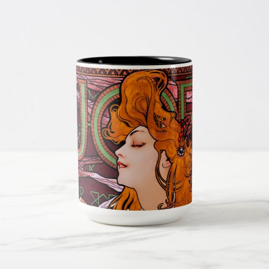 JOB van Alphonse Mucha Art Nouveau Artwork Tweekleurige Koffiemok (Center)
