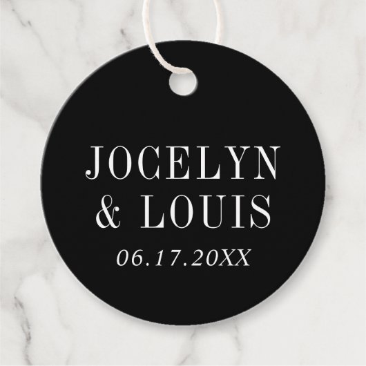 Jocelyn Black Modern Wedding Bedankjes Labels (Voorkant)