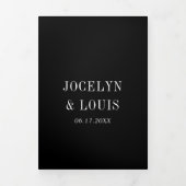 Jocelyn Black Modern Wedding Drieluik Uitnodiging (Cover)