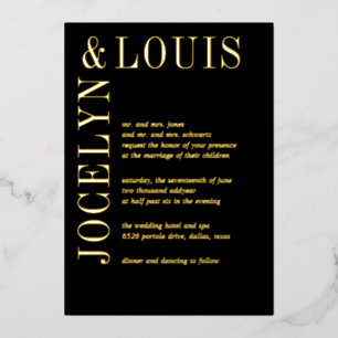 Jocelyn Black Modern Wedding Folie Uitnodiging