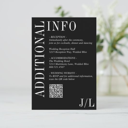 Jocelyn Black Modern Wedding Informatiekaartje (Staand voorkant)