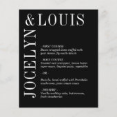 Jocelyn Black Modern Wedding Menu (Voorkant)