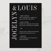 Jocelyn Black Modern Wedding Menu (Voorkant)