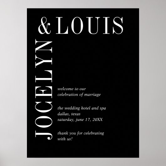 Jocelyn Black Modern Wedding Poster (Voorkant)