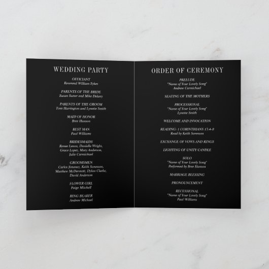 Jocelyn Black Modern Wedding Programma (Binnen)