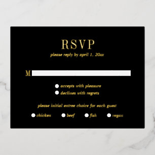 Jocelyn Black Modern Wedding RSVP Kaart