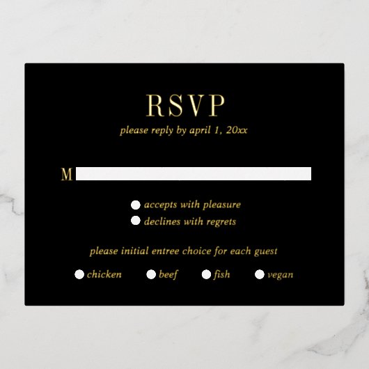 Jocelyn Black Modern Wedding RSVP Kaart (Voorkant)