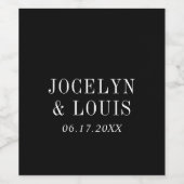 Jocelyn Black Modern Wedding Wijn Etiket (Enkel label)